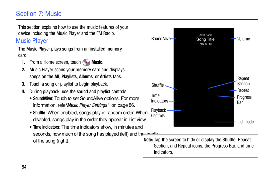 Samsung YP-GI1CB user manual Music Player, Touch a song or playlist to begin playback 