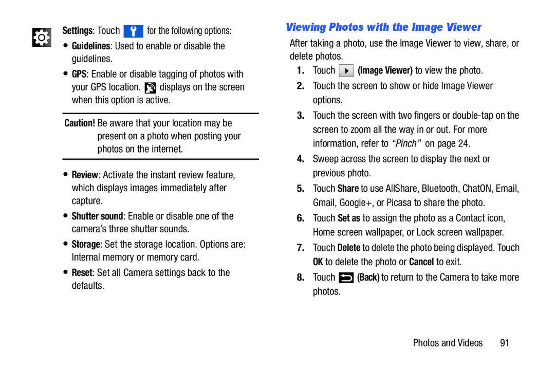 Samsung YP-GI1CB user manual Viewing Photos with the Image Viewer, Reset Set all Camera settings back to the defaults 