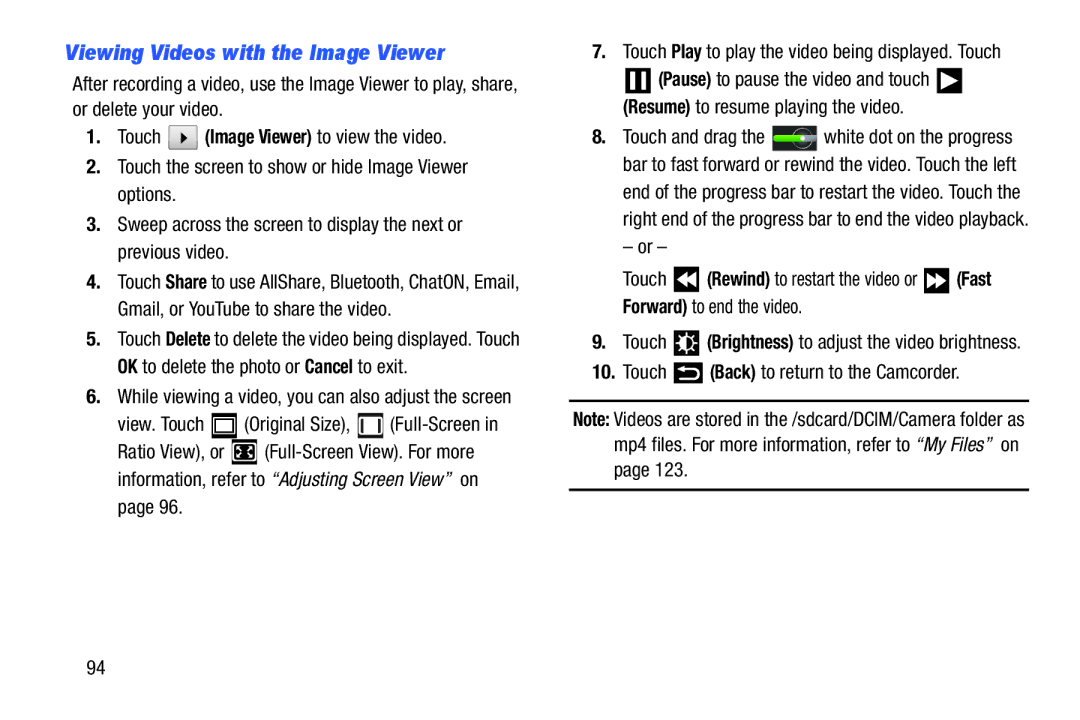 Samsung YP-GI1CB user manual Viewing Videos with the Image Viewer, View. Touch Original Size, Full-Screen 