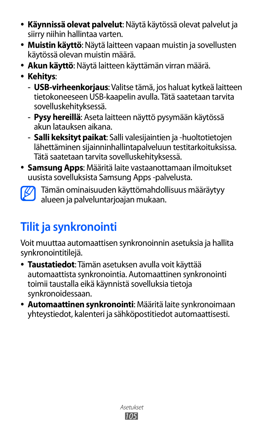 Samsung YP-GI1CW/NEE manual Tilit ja synkronointi 