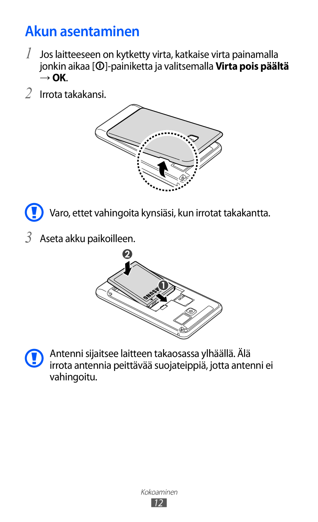 Samsung YP-GI1CW/NEE manual Akun asentaminen, → Ok 