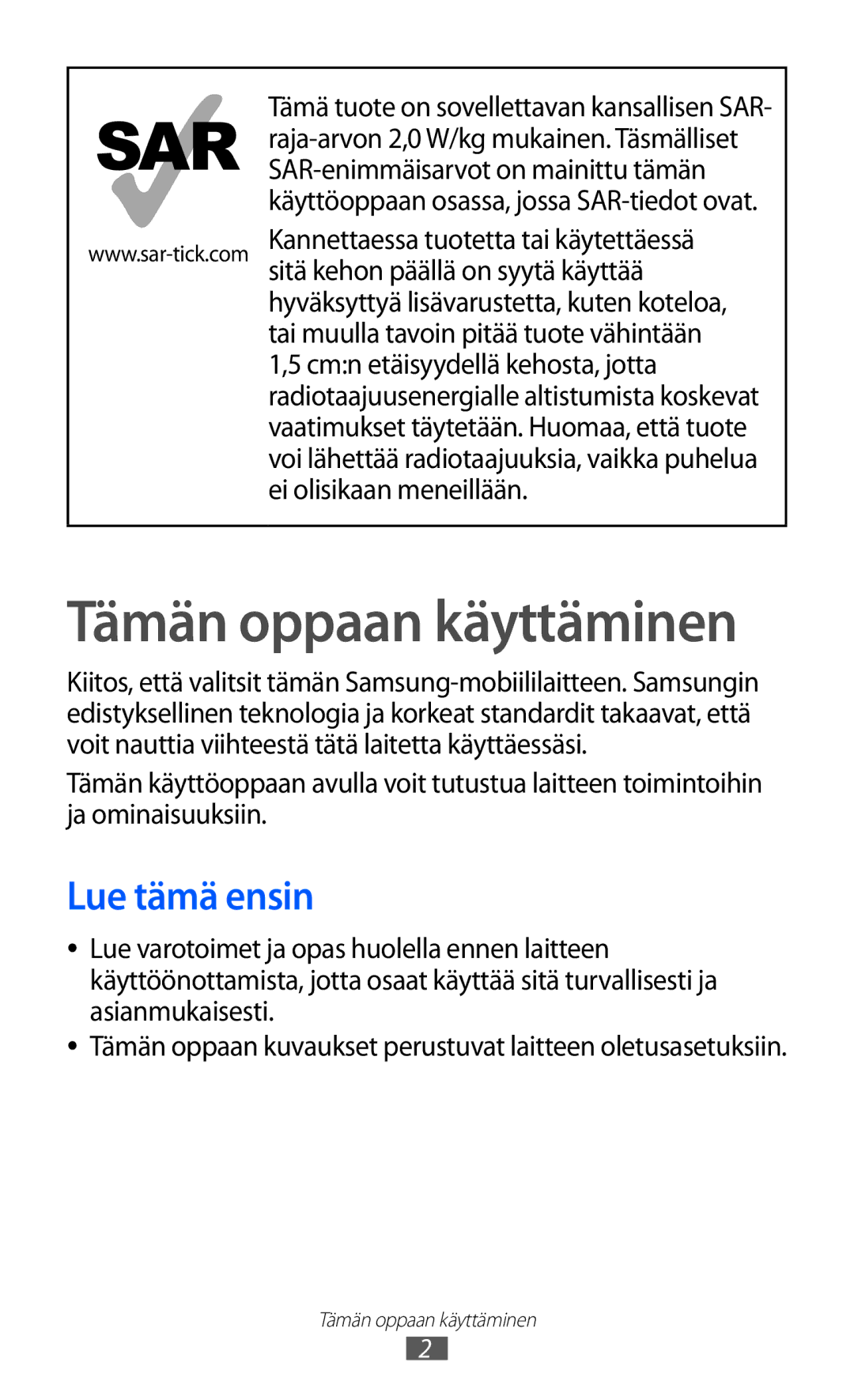 Samsung YP-GI1CW/NEE manual Lue tämä ensin 