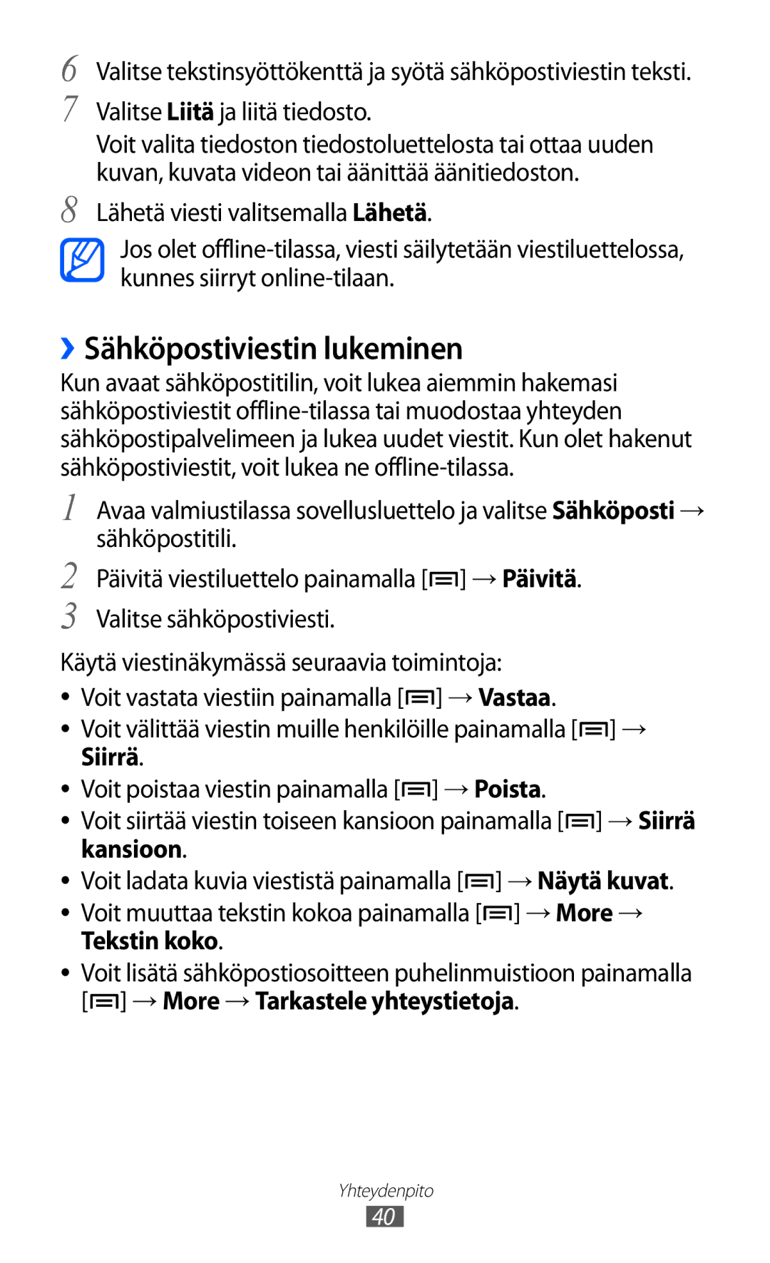 Samsung YP-GI1CW/NEE manual ››Sähköpostiviestin lukeminen 