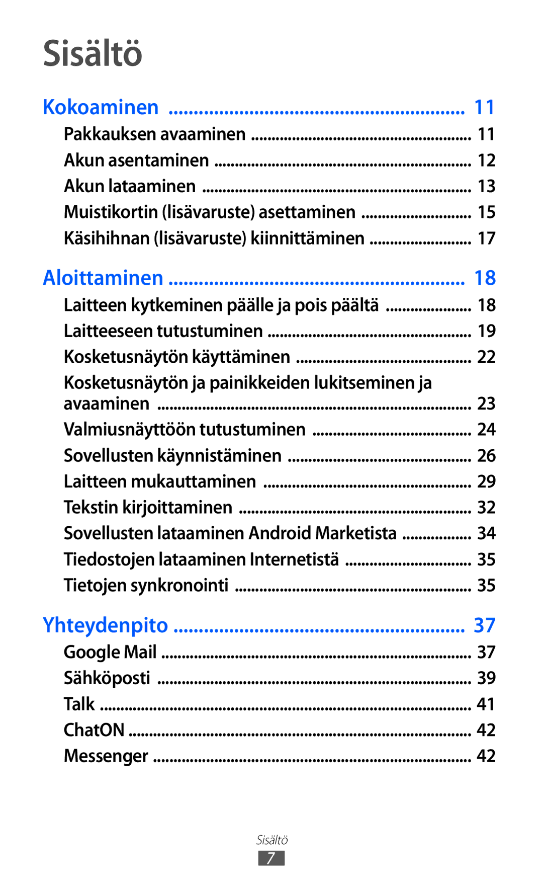 Samsung YP-GI1CW/NEE manual Sisältö, Kokoaminen 