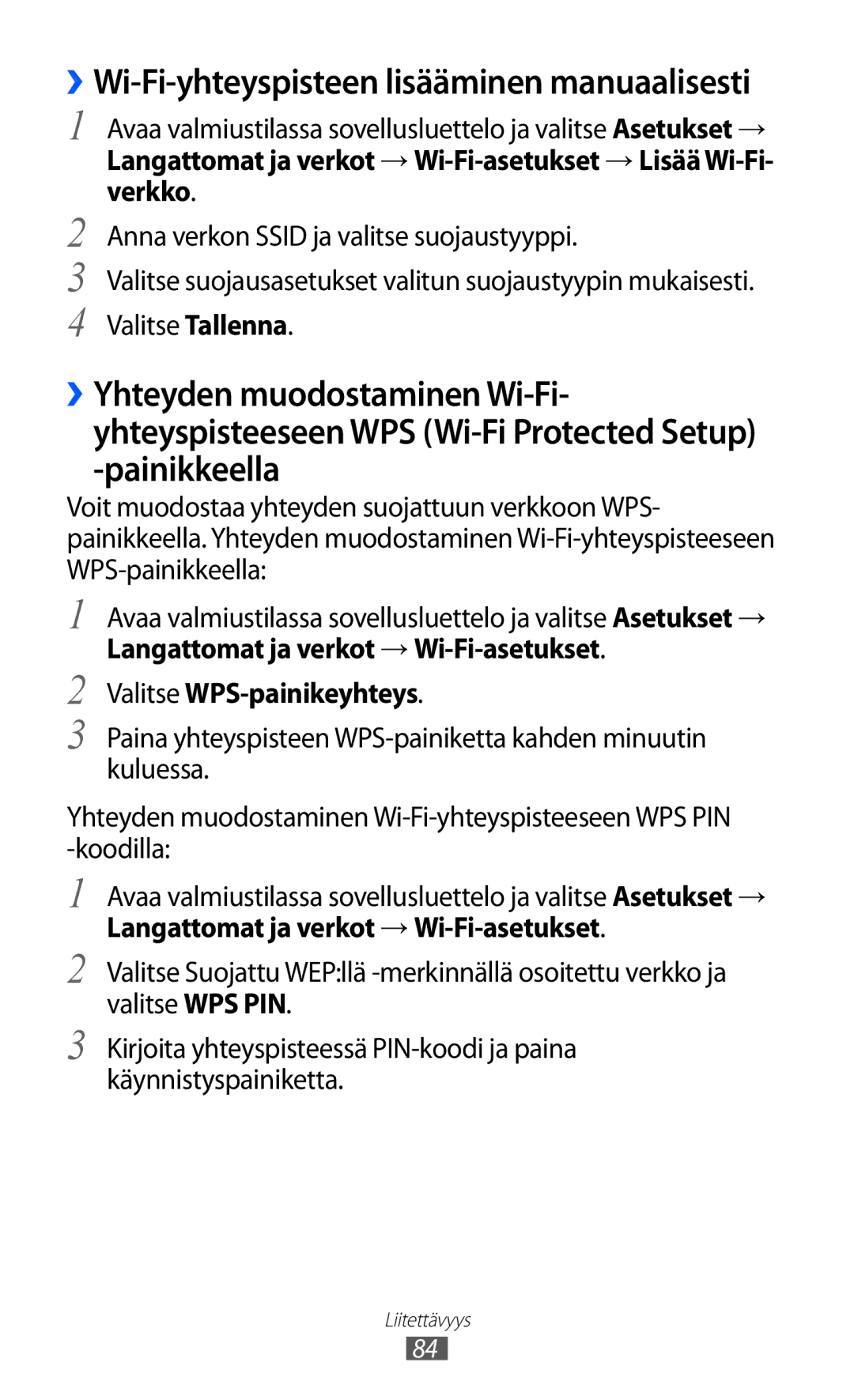 Samsung YP-GI1CW/NEE manual ››Wi-Fi-yhteyspisteen lisääminen manuaalisesti 