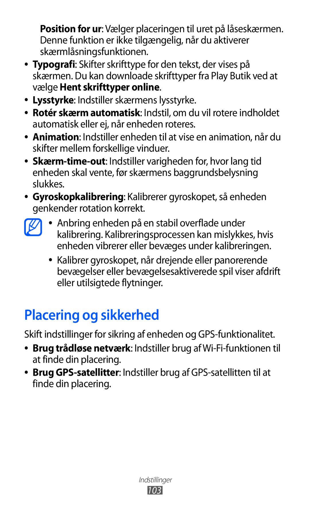 Samsung YP-GI1CW/NEE manual Placering og sikkerhed 