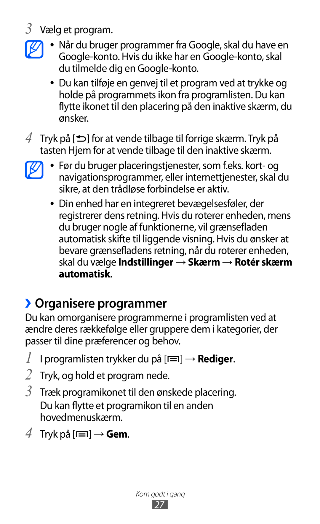 Samsung YP-GI1CW/NEE manual ››Organisere programmer, Vælg et program, Automatisk 