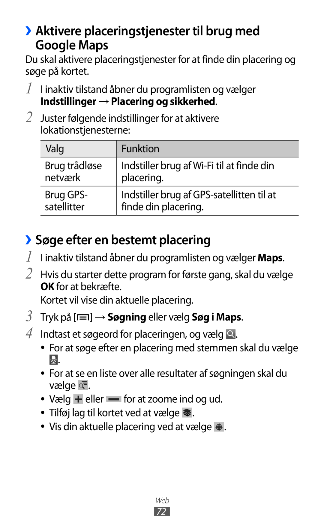 Samsung YP-GI1CW/NEE manual ››Aktivere placeringstjenester til brug med Google Maps, ››Søge efter en bestemt placering 