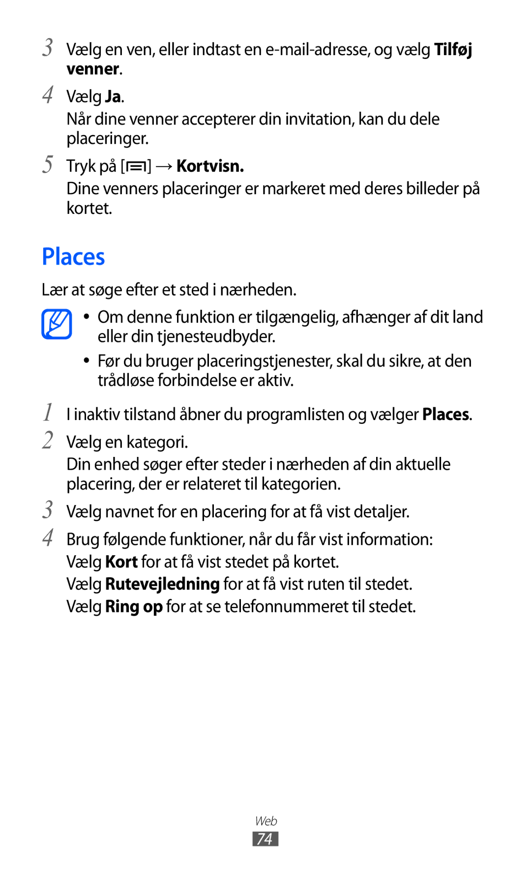 Samsung YP-GI1CW/NEE manual Places, Venner 