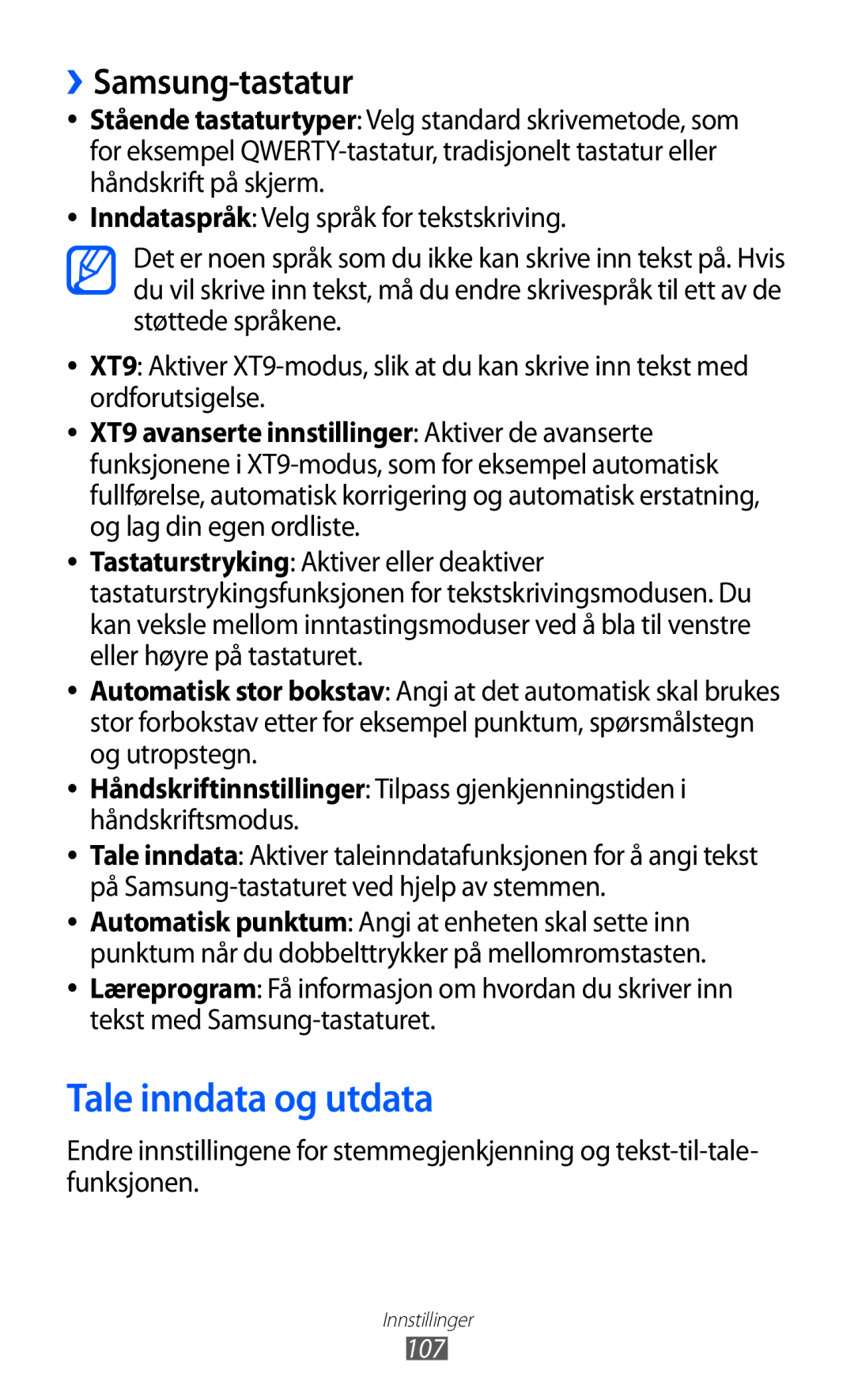 Samsung YP-GI1CW/NEE manual Tale inndata og utdata, ››Samsung-tastatur 