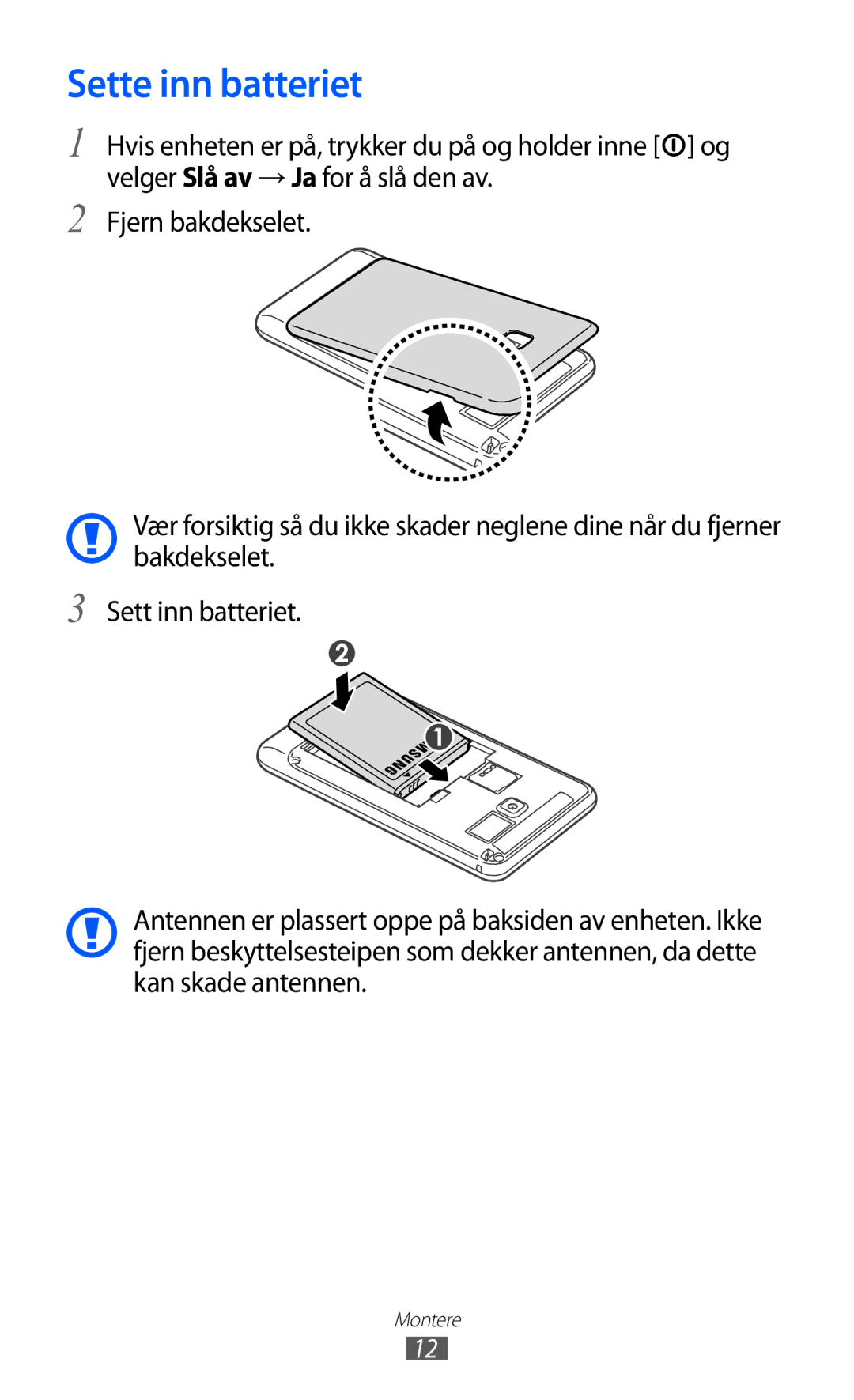 Samsung YP-GI1CW/NEE manual Sette inn batteriet 