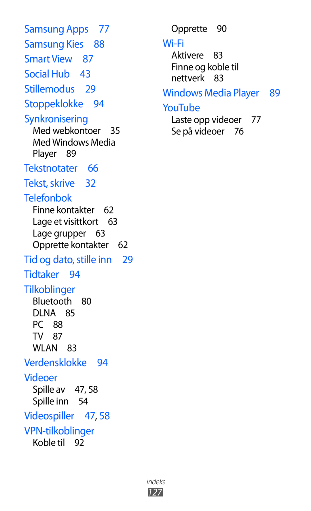 Samsung YP-GI1CW/NEE manual Tekstnotater Tekst, skrive Telefonbok 