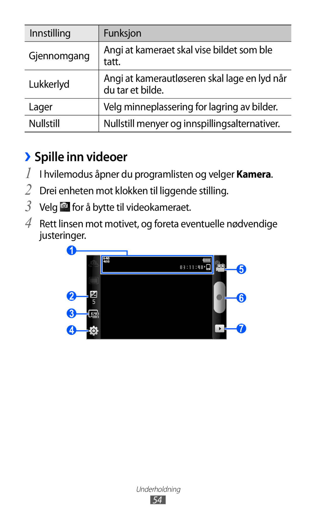 Samsung YP-GI1CW/NEE manual ››Spille inn videoer 