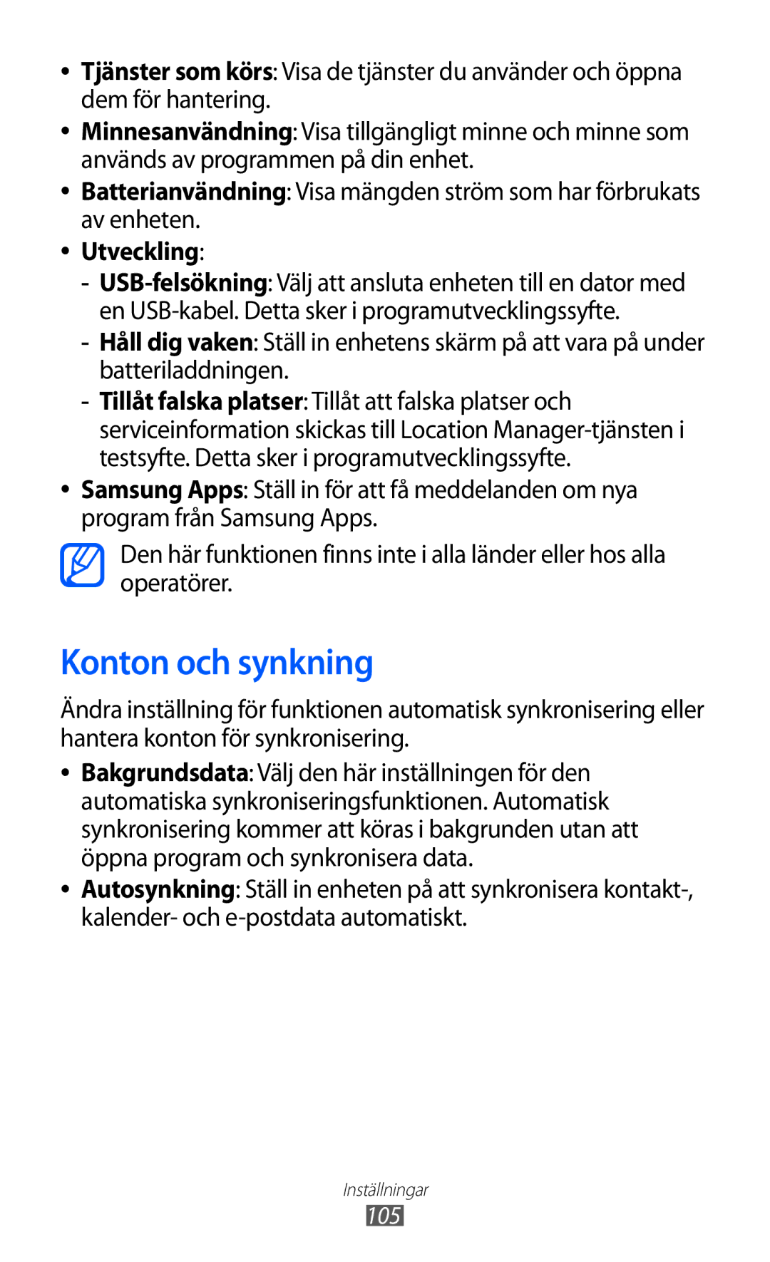 Samsung YP-GI1CW/NEE manual Konton och synkning, Utveckling 