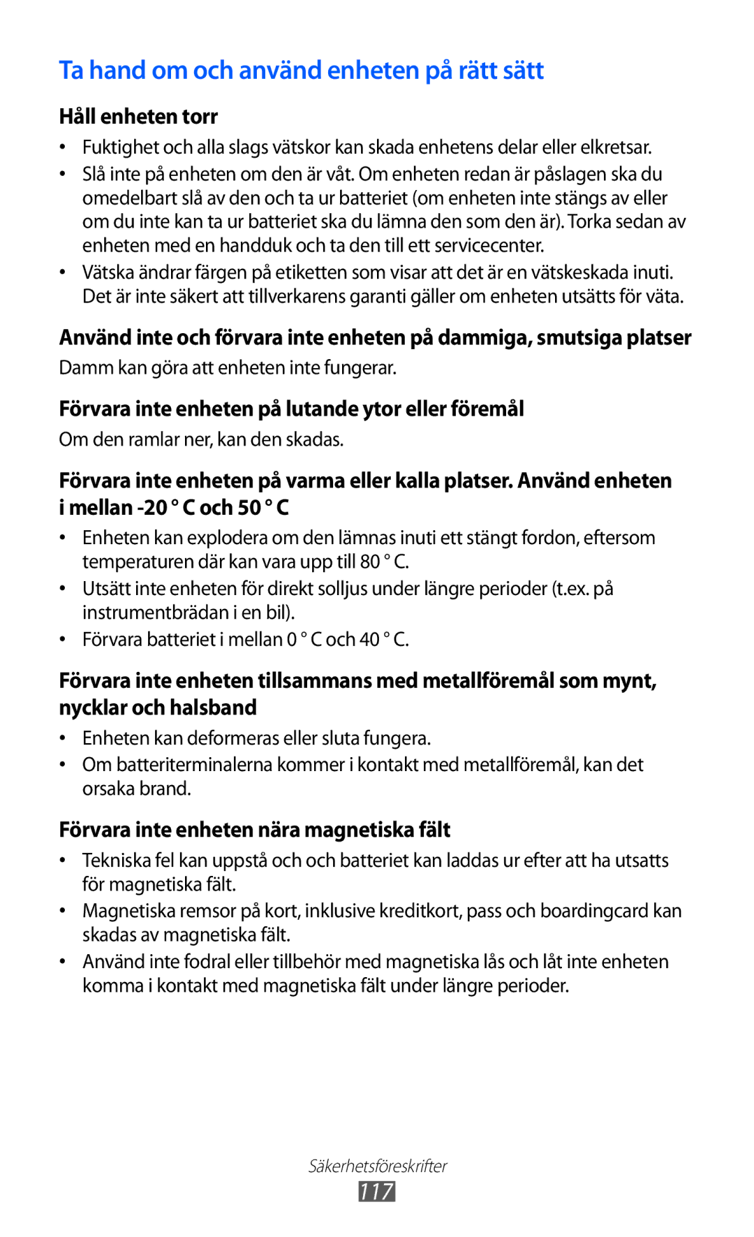 Samsung YP-GI1CW/NEE manual Ta hand om och använd enheten på rätt sätt 