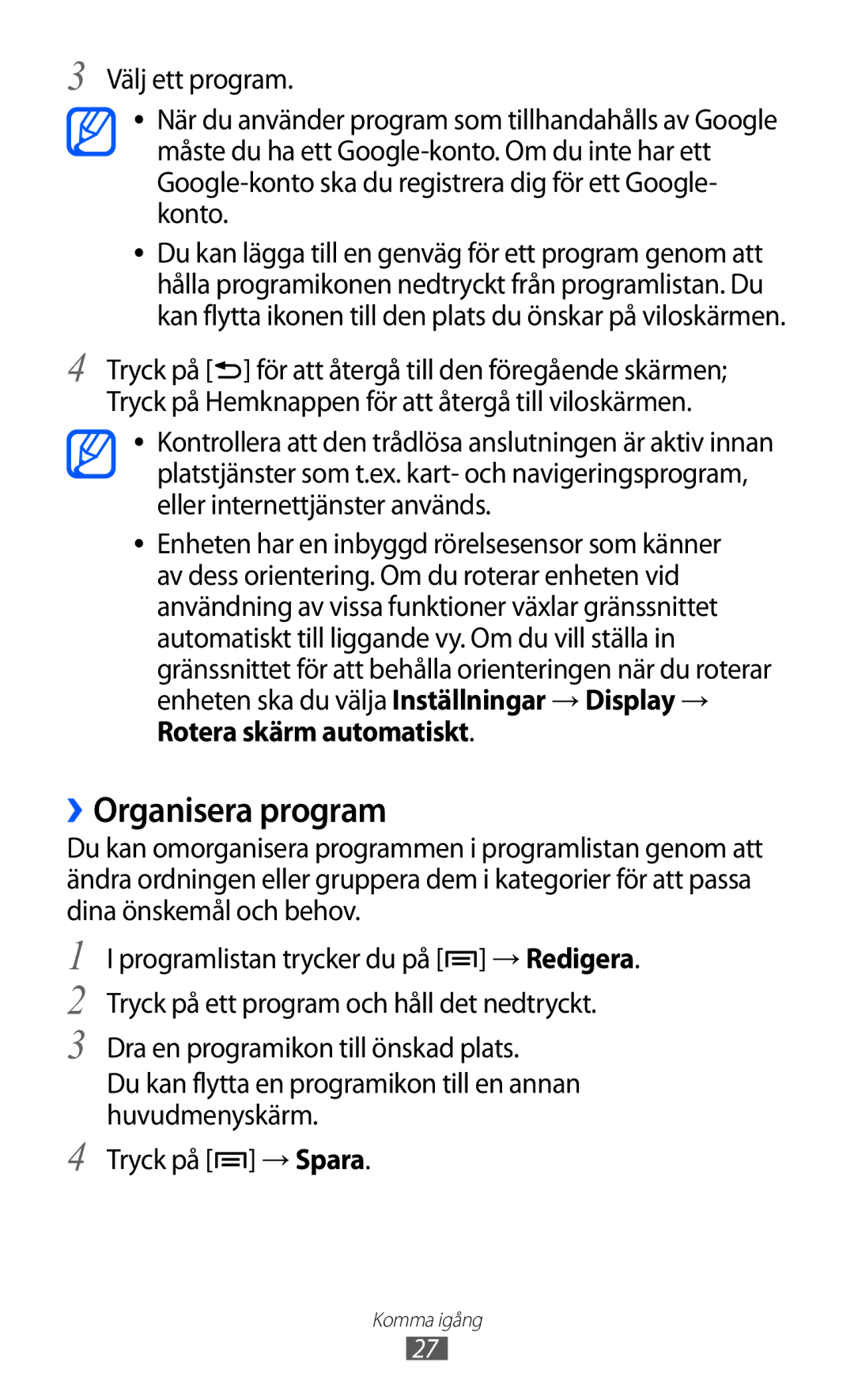 Samsung YP-GI1CW/NEE manual ››Organisera program, Rotera skärm automatiskt 