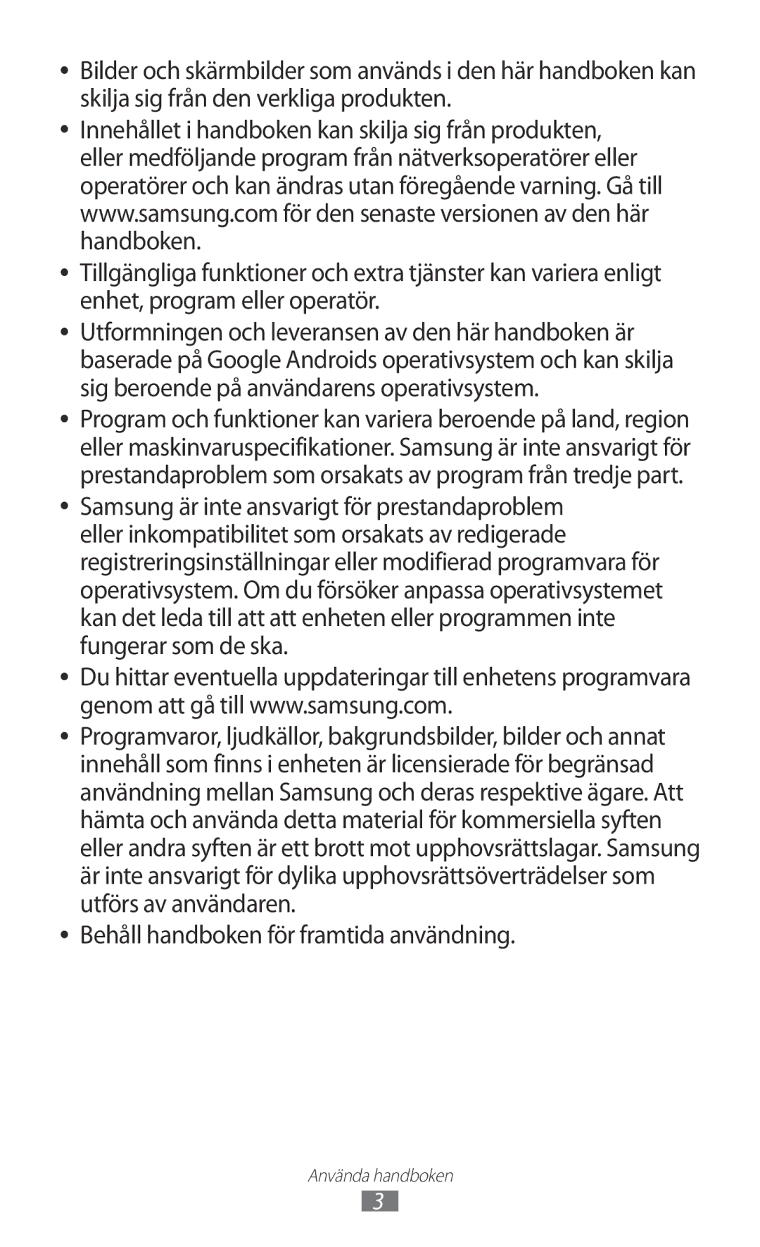 Samsung YP-GI1CW/NEE manual Behåll handboken för framtida användning 