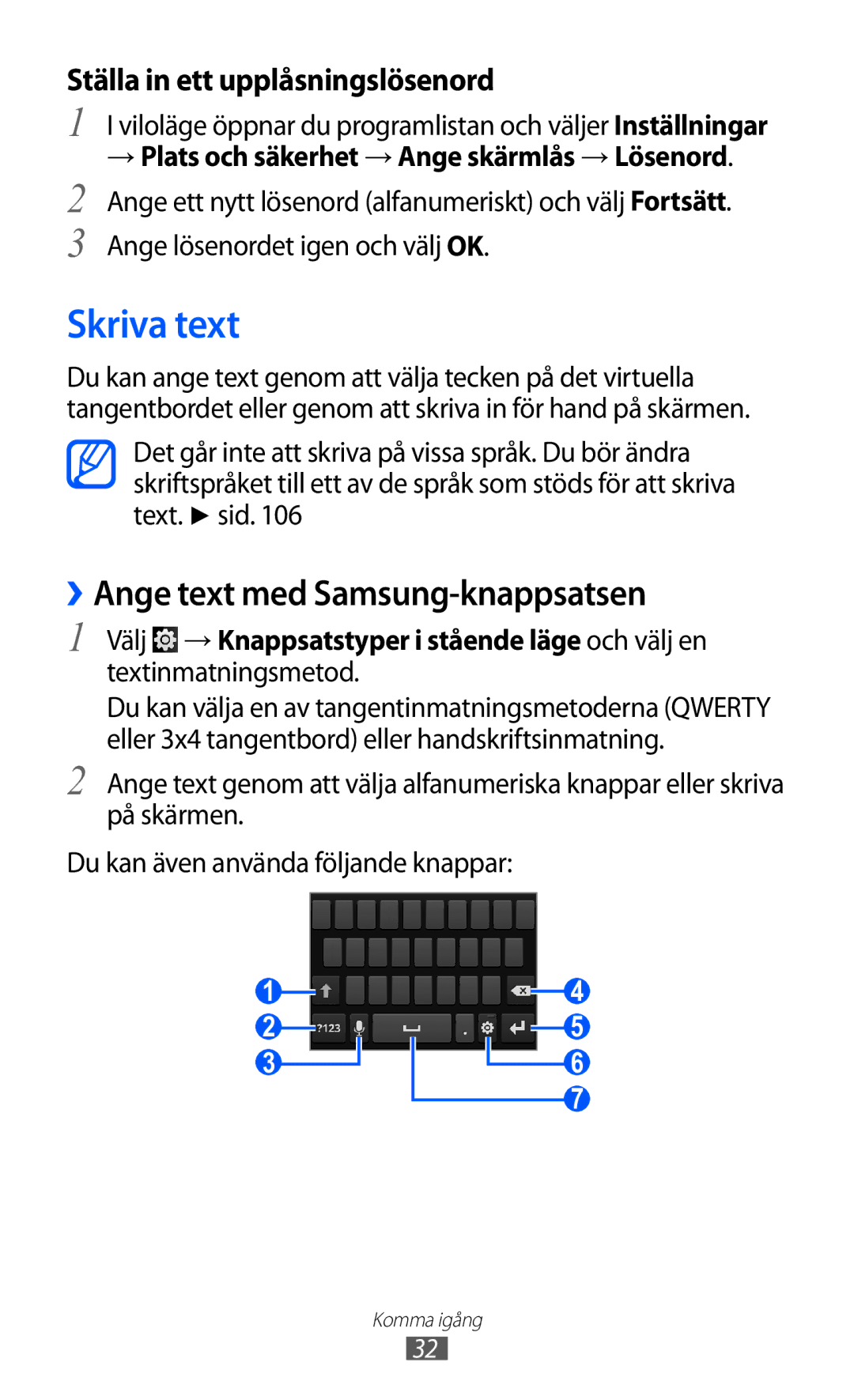 Samsung YP-GI1CW/NEE manual Skriva text, ››Ange text med Samsung-knappsatsen 