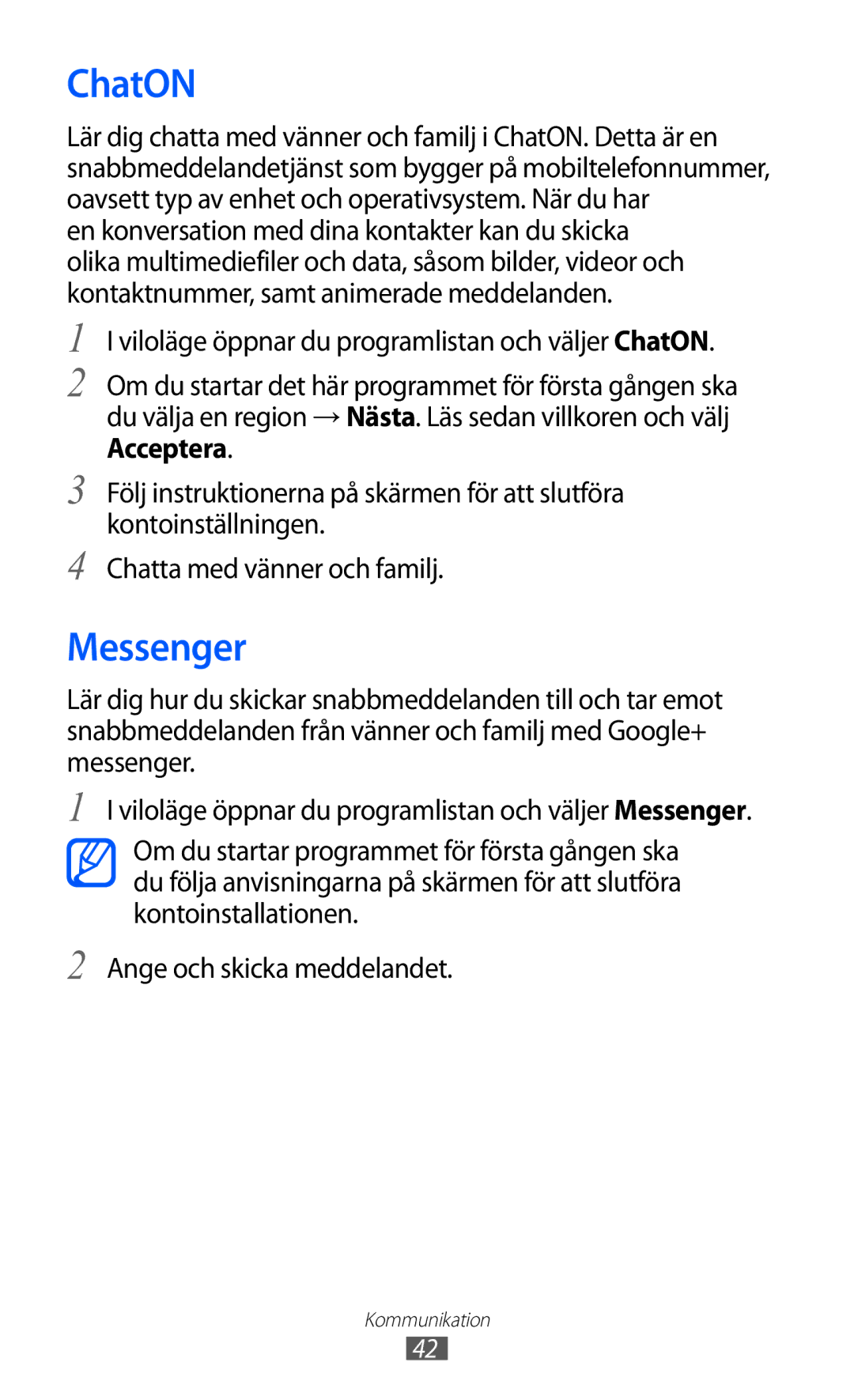 Samsung YP-GI1CW/NEE manual ChatON, Messenger 