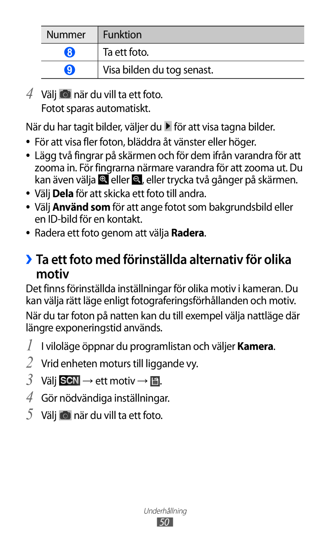 Samsung YP-GI1CW/NEE manual ››Ta ett foto med förinställda alternativ för olika motiv 