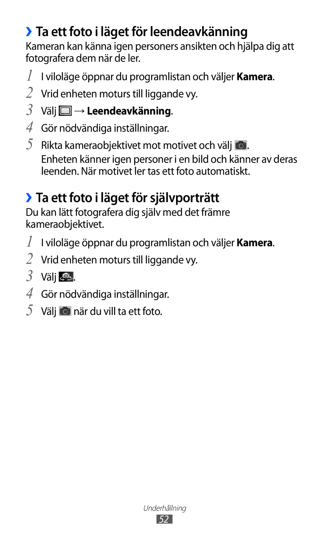 Samsung YP-GI1CW/NEE manual ››Ta ett foto i läget för leendeavkänning, ››Ta ett foto i läget för självporträtt 