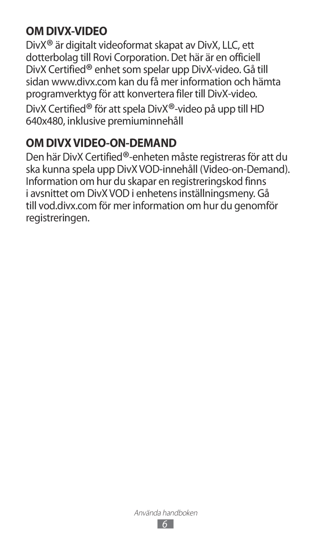 Samsung YP-GI1CW/NEE manual Om Divx-Video 