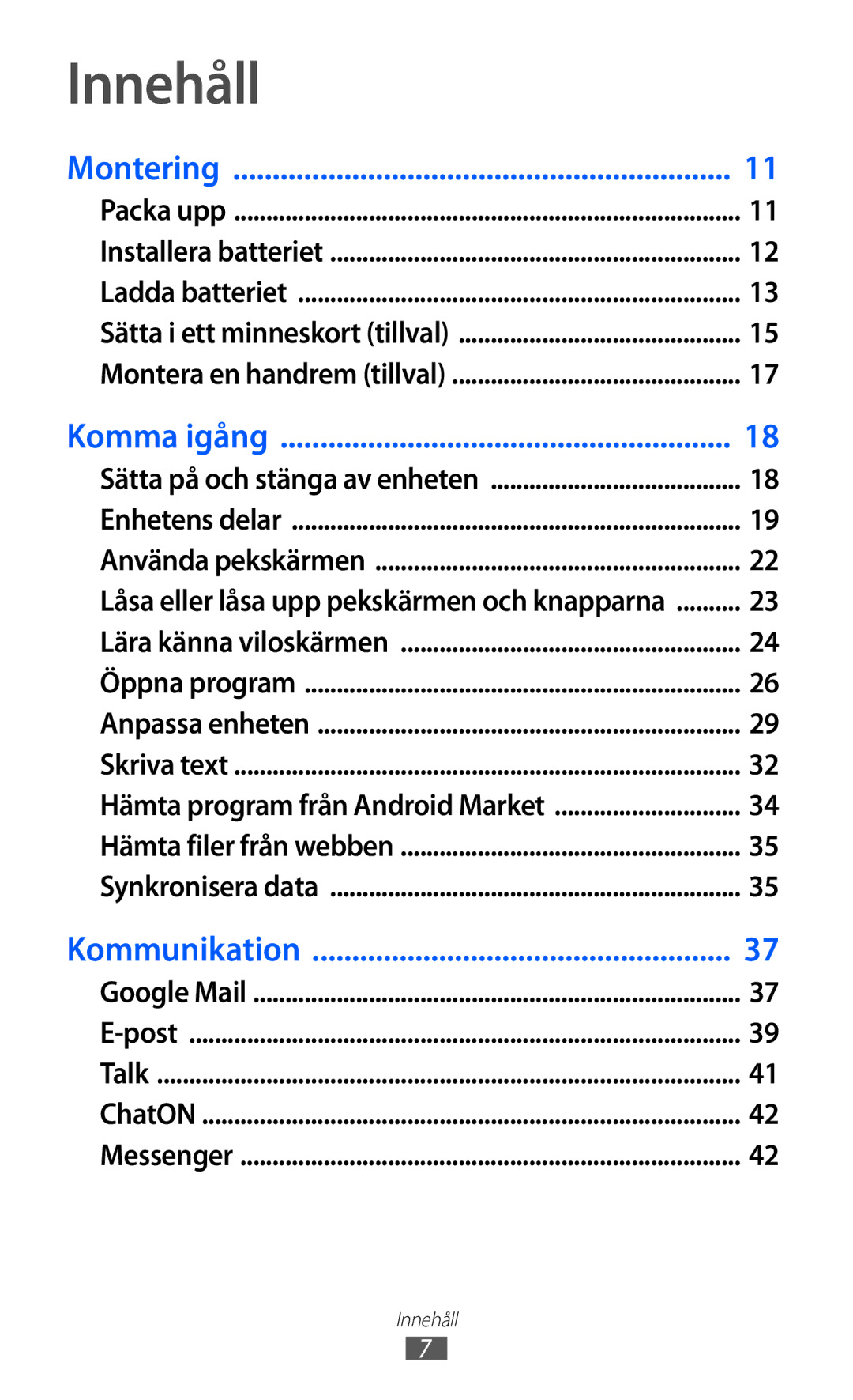 Samsung YP-GI1CW/NEE manual Innehåll, Montering 