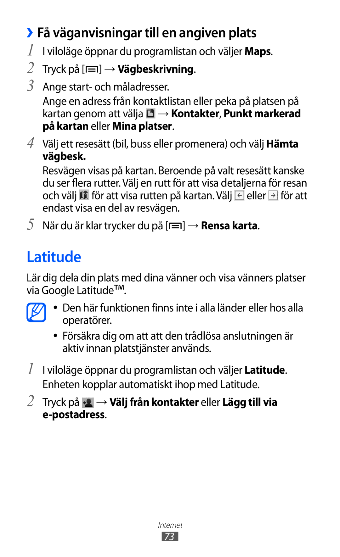 Samsung YP-GI1CW/NEE manual Latitude, ››Få väganvisningar till en angiven plats, Tryck på → Vägbeskrivning 