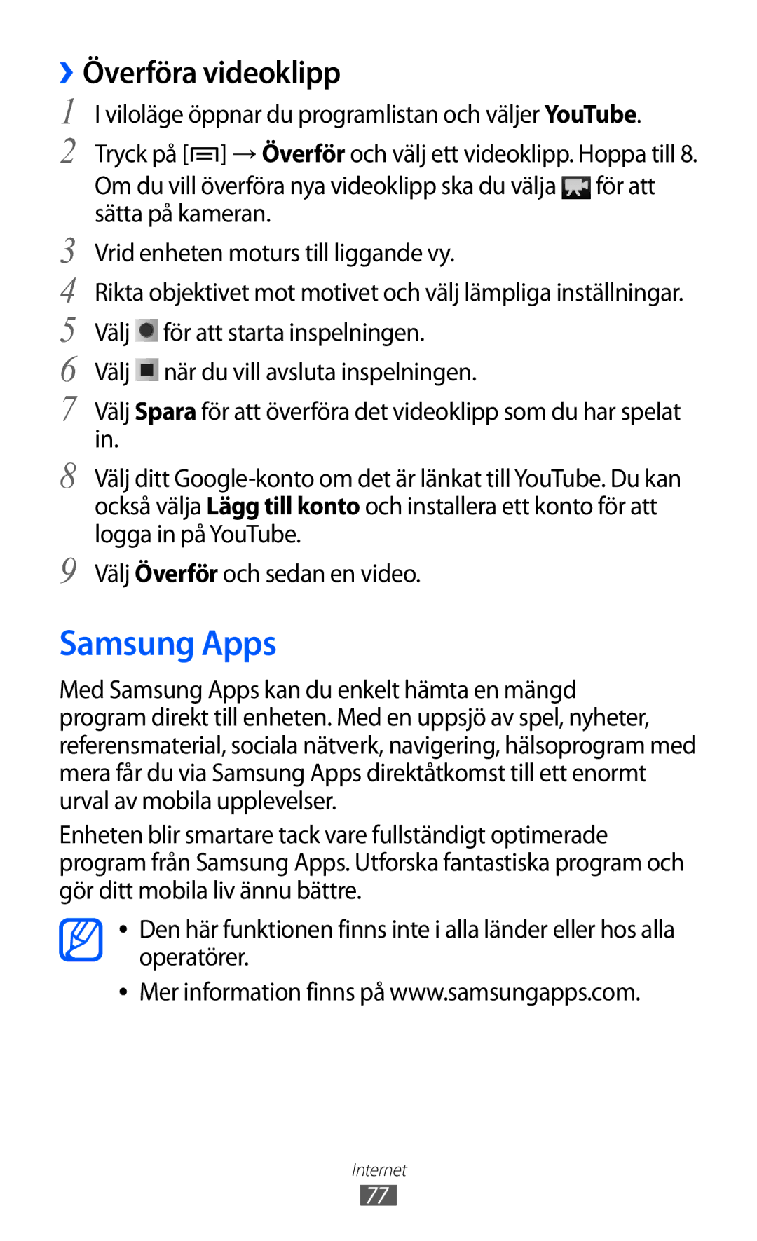 Samsung YP-GI1CW/NEE manual Samsung Apps, ››Överföra videoklipp 