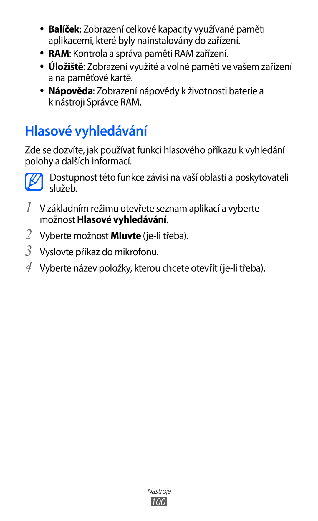 Samsung YP-GI1CW/XEZ, YP-GI1CW/ROM, YP-G1CW/XEZ manual Hlasové vyhledávání, 100 