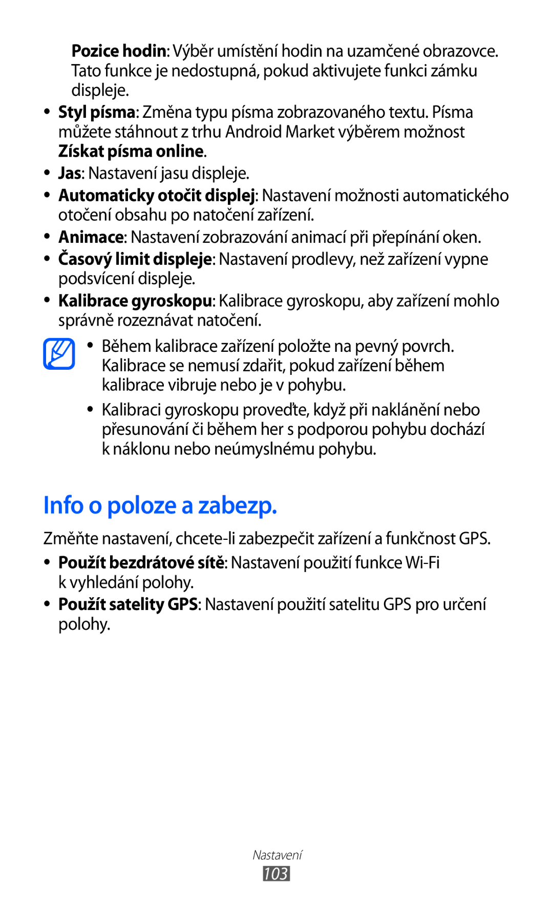 Samsung YP-GI1CW/XEZ, YP-GI1CW/ROM, YP-G1CW/XEZ manual Info o poloze a zabezp, 103 