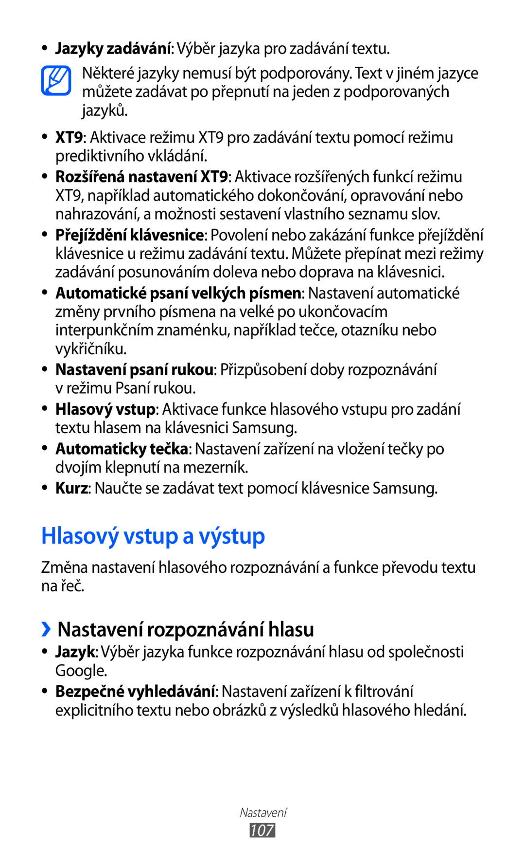 Samsung YP-G1CW/XEZ, YP-GI1CW/ROM, YP-GI1CW/XEZ manual Hlasový vstup a výstup, ››Nastavení rozpoznávání hlasu, 107 