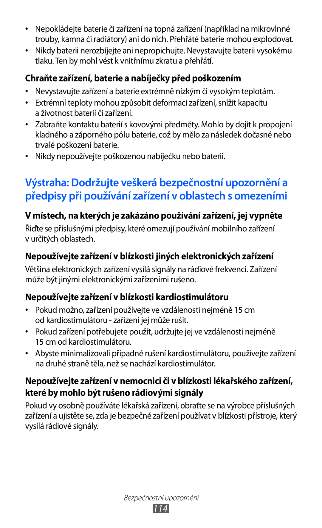 Samsung YP-GI1CW/ROM, YP-GI1CW/XEZ, YP-G1CW/XEZ manual 114, Chraňte zařízení, baterie a nabíječky před poškozením 