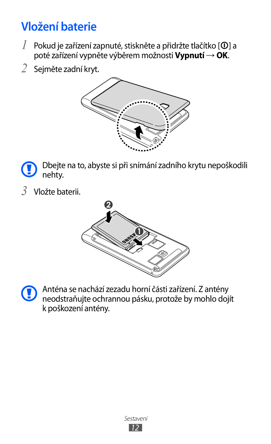 Samsung YP-GI1CW/ROM, YP-GI1CW/XEZ, YP-G1CW/XEZ manual Vložení baterie 