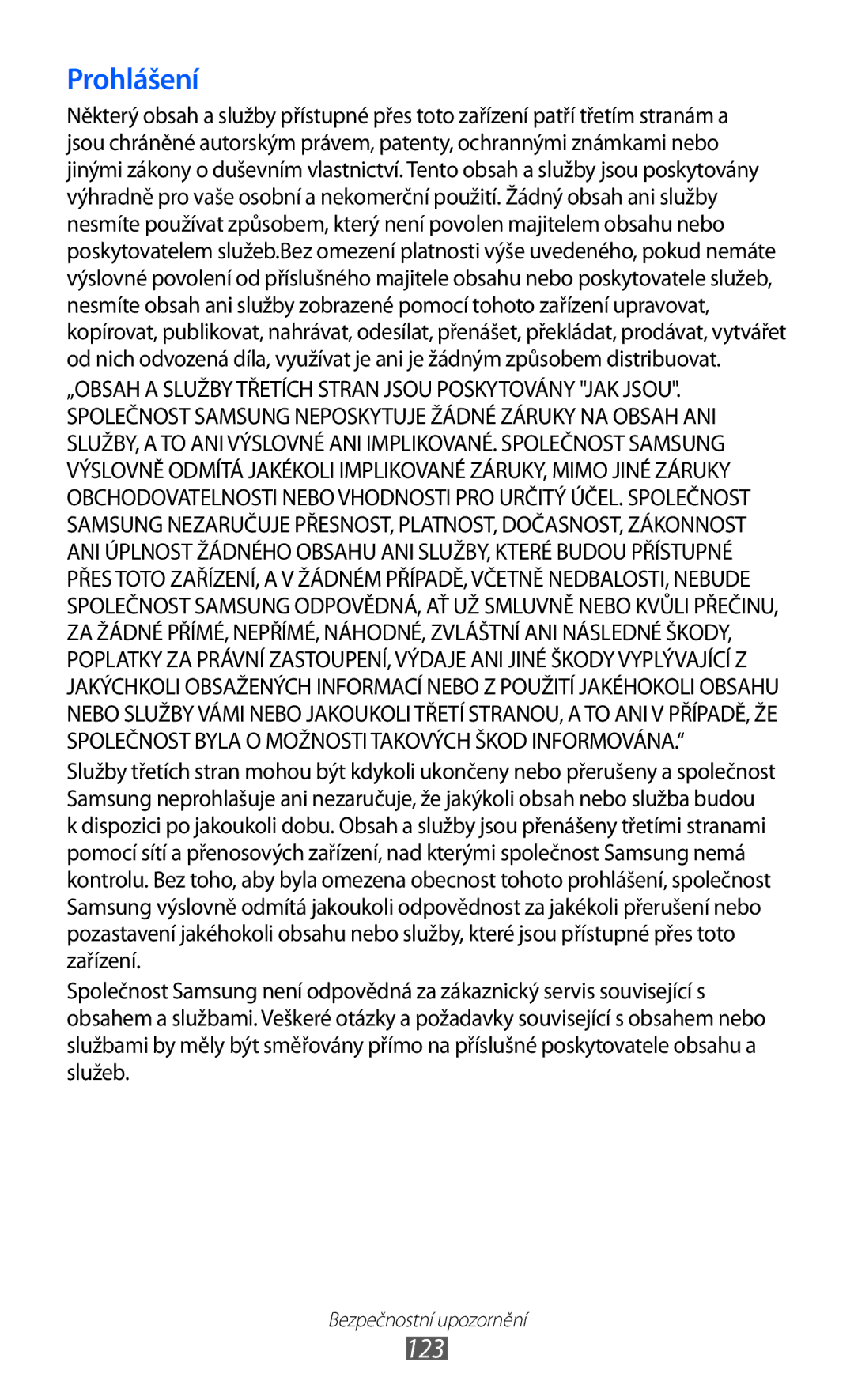 Samsung YP-GI1CW/ROM, YP-GI1CW/XEZ, YP-G1CW/XEZ manual Prohlášení, 123 