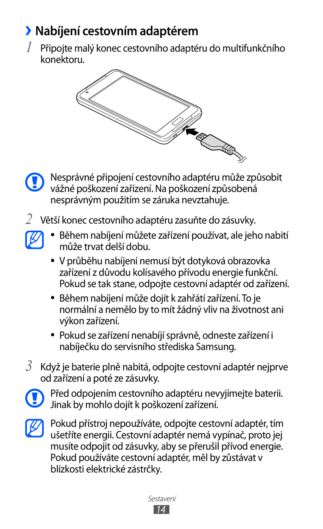 Samsung YP-G1CW/XEZ, YP-GI1CW/ROM, YP-GI1CW/XEZ manual ››Nabíjení cestovním adaptérem 