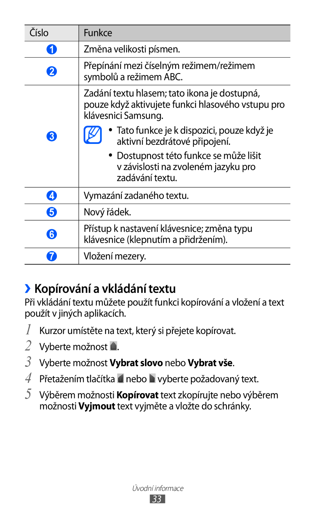 Samsung YP-GI1CW/ROM, YP-GI1CW/XEZ, YP-G1CW/XEZ ››Kopírování a vkládání textu, Vyberte možnost Vybrat slovo nebo Vybrat vše 