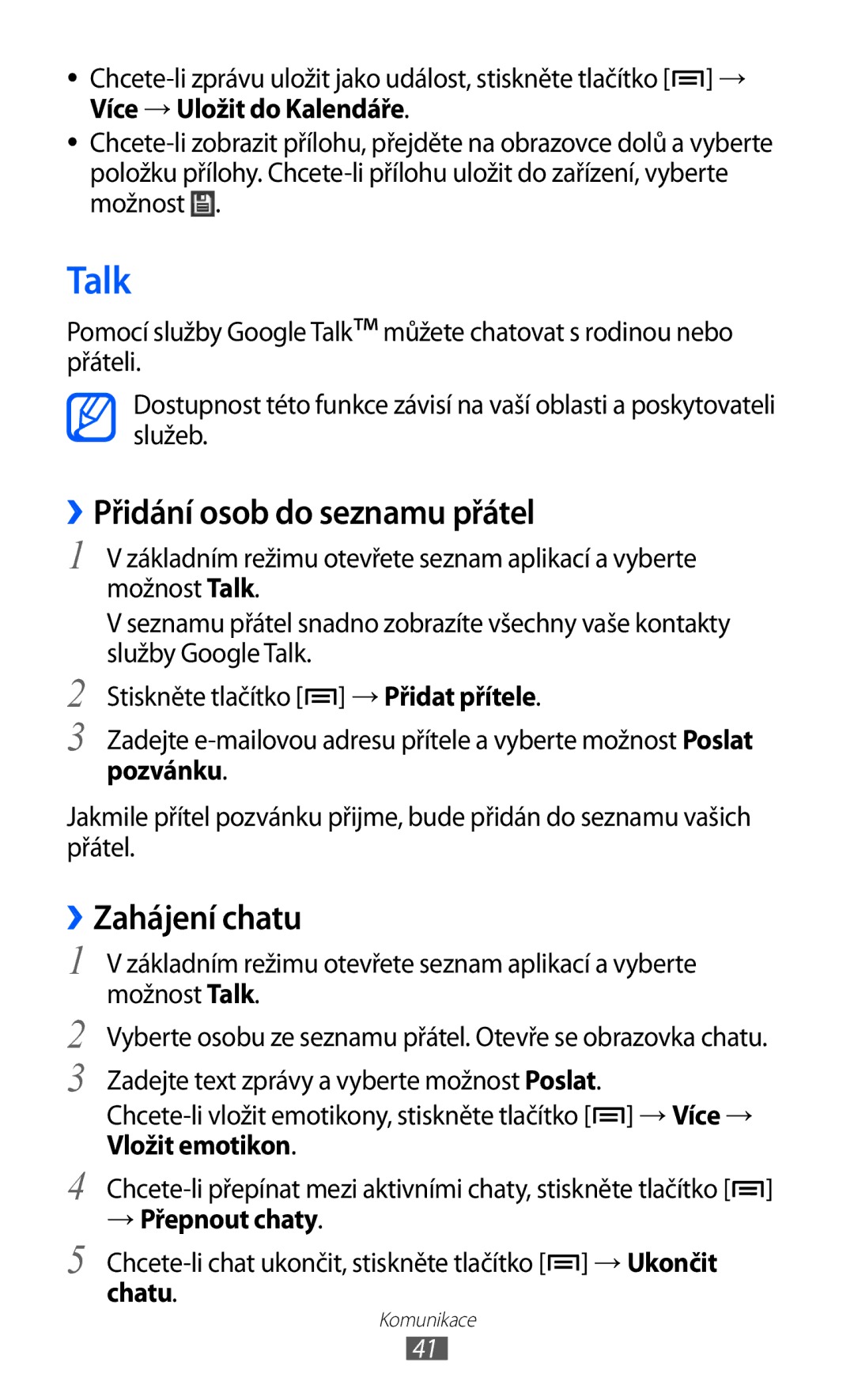 Samsung YP-G1CW/XEZ, YP-GI1CW/ROM, YP-GI1CW/XEZ manual Talk, ››Přidání osob do seznamu přátel, ››Zahájení chatu, Chatu 