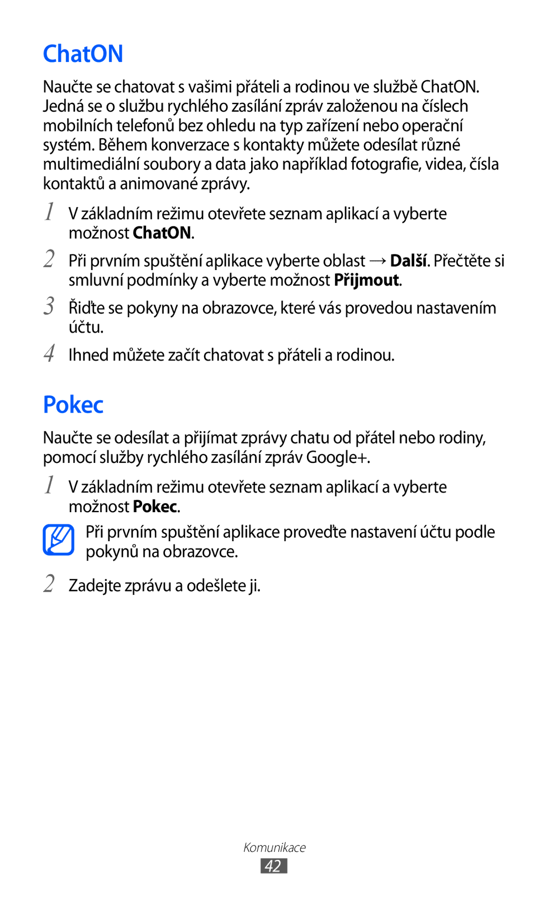 Samsung YP-GI1CW/ROM, YP-GI1CW/XEZ, YP-G1CW/XEZ manual ChatON, Pokec 