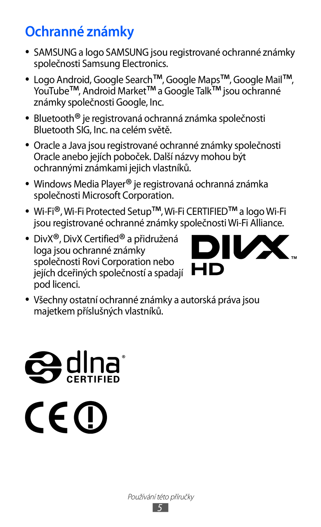 Samsung YP-G1CW/XEZ, YP-GI1CW/ROM, YP-GI1CW/XEZ manual Ochranné známky 