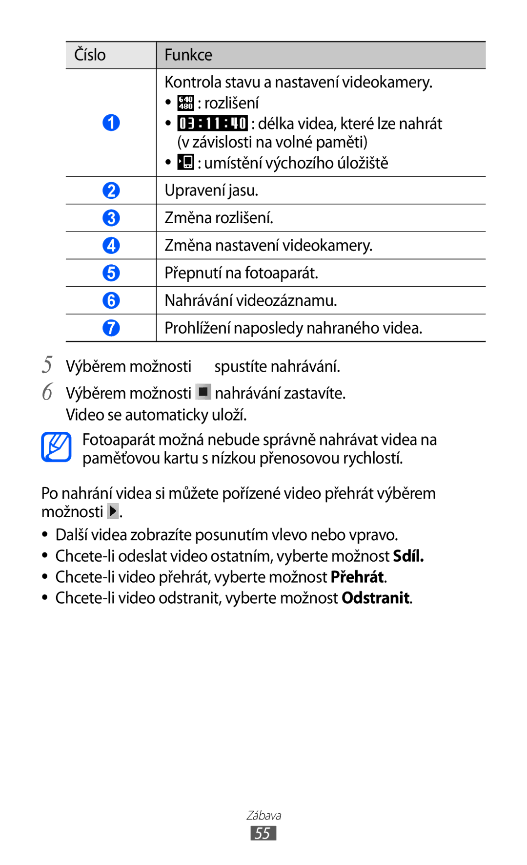 Samsung YP-GI1CW/XEZ, YP-GI1CW/ROM, YP-G1CW/XEZ manual Chcete-li video odstranit, vyberte možnost Odstranit 