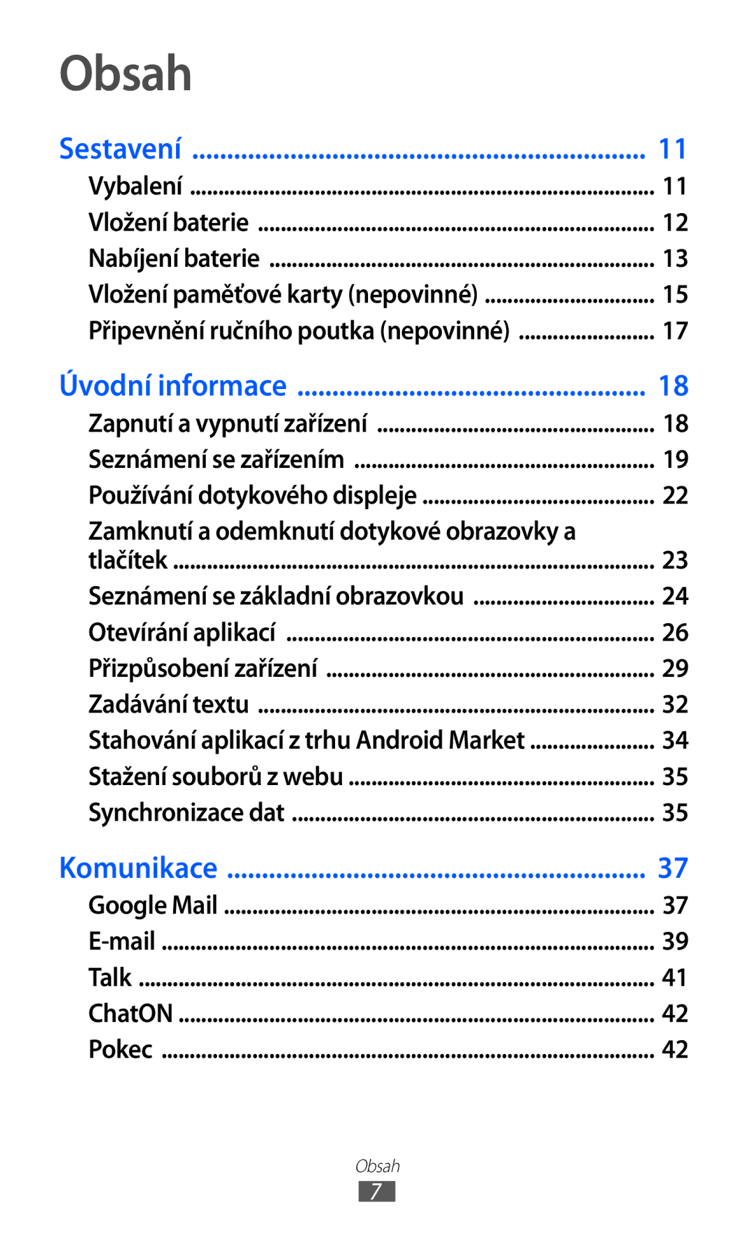 Samsung YP-GI1CW/XEZ, YP-GI1CW/ROM, YP-G1CW/XEZ manual Obsah, Sestavení 