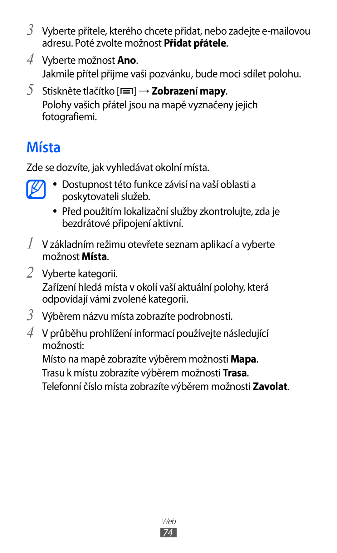 Samsung YP-G1CW/XEZ, YP-GI1CW/ROM, YP-GI1CW/XEZ manual Místa 