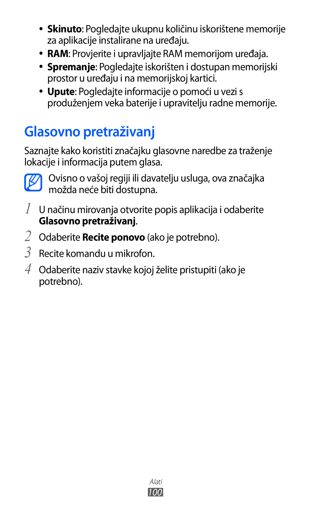 Samsung YP-GI1CW/TRA manual Glasovno pretraživanj 