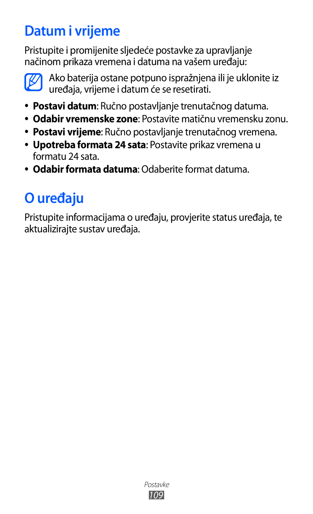 Samsung YP-GI1CW/TRA manual Datum i vrijeme, Uređaju, Postavi datum Ručno postavljanje trenutačnog datuma 