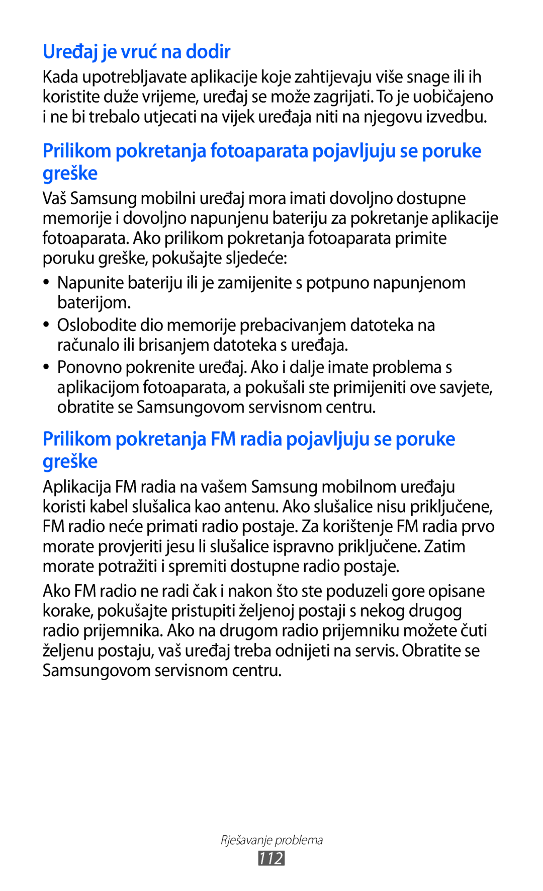 Samsung YP-GI1CW/TRA manual Uređaj je vruć na dodir 