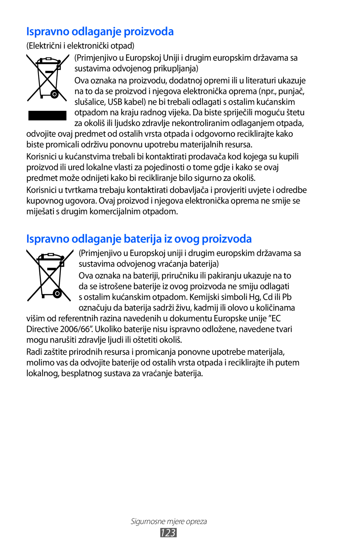 Samsung YP-GI1CW/TRA manual Ispravno odlaganje proizvoda 