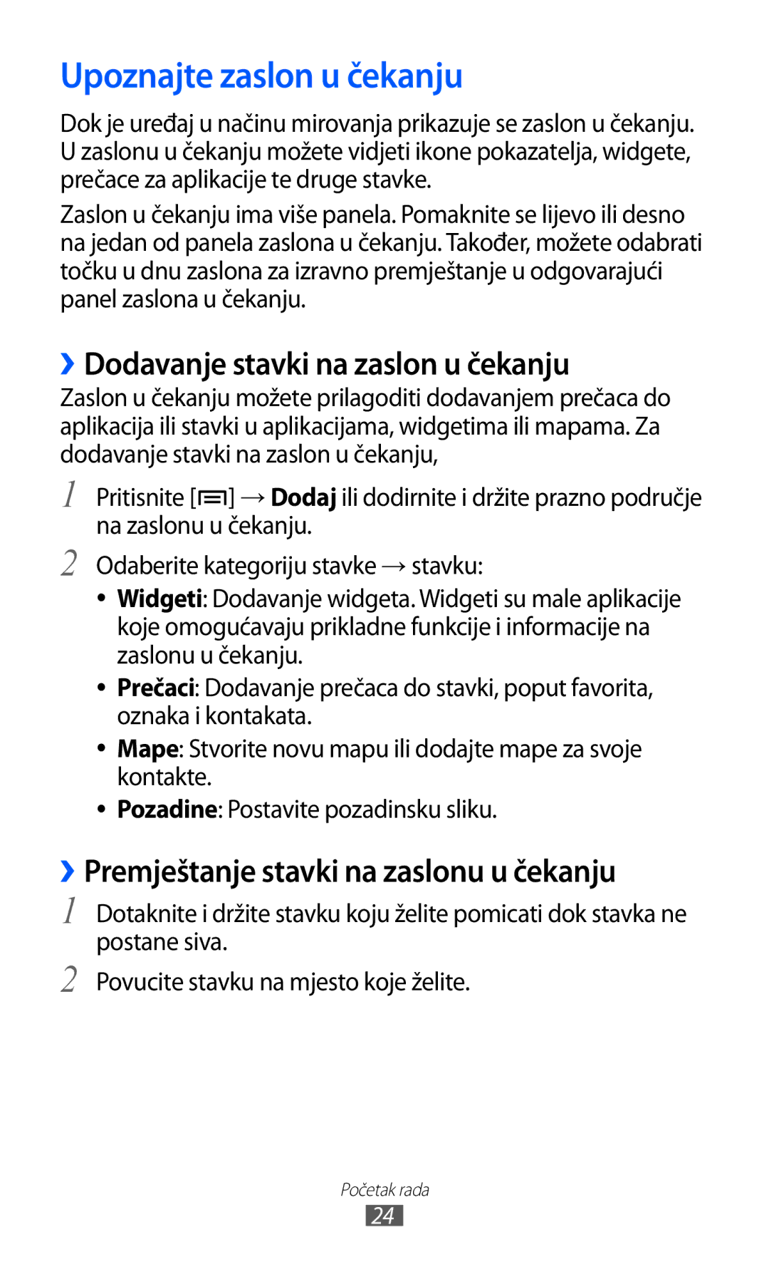 Samsung YP-GI1CW/TRA manual Upoznajte zaslon u čekanju, ››Dodavanje stavki na zaslon u čekanju 