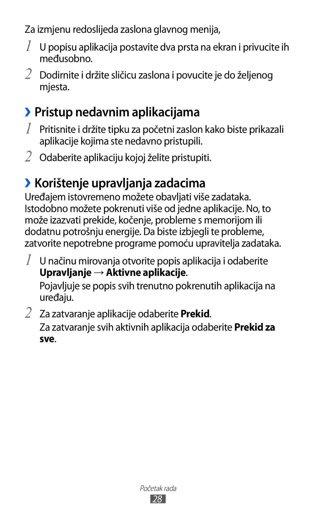 Samsung YP-GI1CW/TRA manual ››Pristup nedavnim aplikacijama, ››Korištenje upravljanja zadacima 