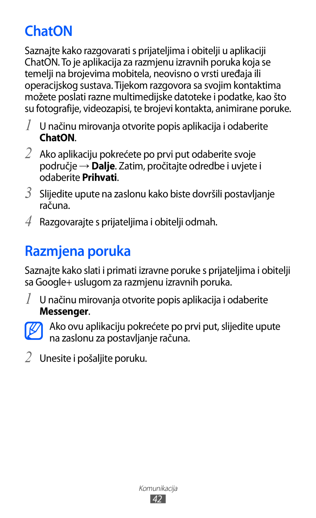 Samsung YP-GI1CW/TRA manual ChatON, Razmjena poruka 